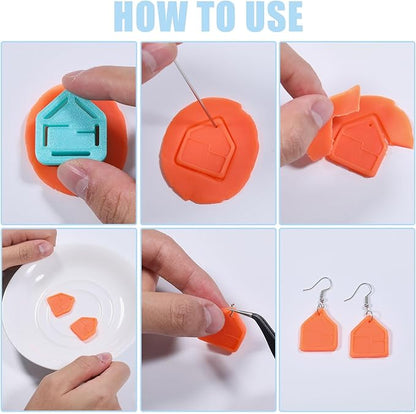 ORIGACH 13 Pcs Mini Bookshelf Polymer Clay Cutters，Book Vase Frame Design Clay Cutters for Polymer Clay Jewelry Earrings with a Clear Storage Box