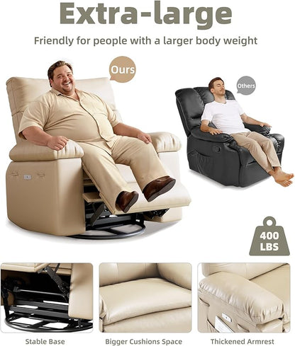 Electric Recliner Chair - 360° Rocker Swivel Recliner with Heat and Massage, PU Leather Large Power Recliner for Adults, Comfortable Lazy Chair with 1.5X Sponge Filling for Living Room