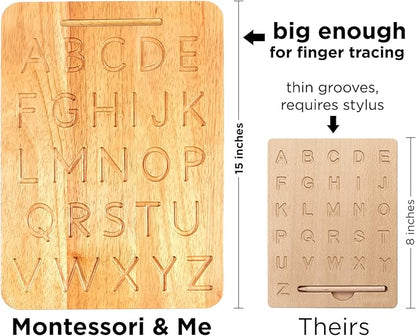 Montessori & Me Wood Alphabet Tracing Board Montessori Letters - Wooden Large Print Letters for Toddler to Preschool - Reversible Uppercase and Lowercase