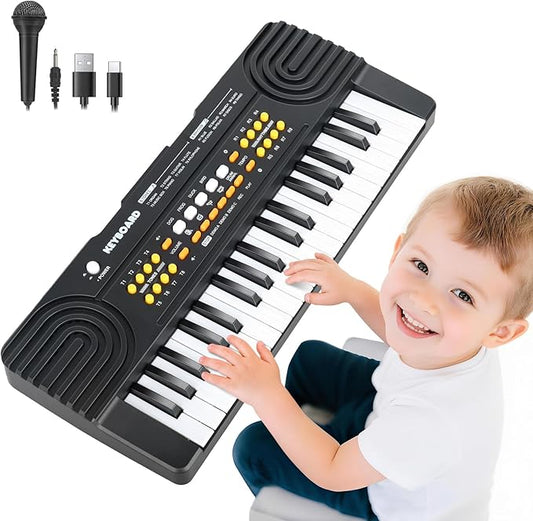 Upgraded 37 Key Piano Keyboard Toy for Kids Ages 3-5 Electric Pianos with Microphone Toddler First Music Toys for 3 4 5 6 7 Year Old Boys Girls Birthday (Black)