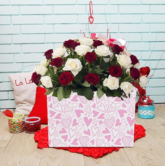 NTAOHAMPER Rectangular Pink Basket Empty, Fabric Storage Basket with Handles, Books Box,Lovely Storage Bin,Room Decor,Gift Basket for Girls(Pink Heart)