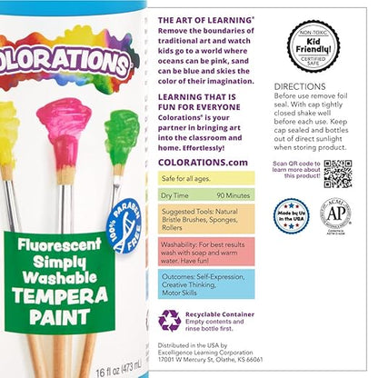 Colorations - FSWTPU Washable Tempera Paint, 16 fl oz, Fluorescent Purple, Neon, Non Toxic, Vibrant, Bold, Bright, Kids Paint, Craft, Hobby, Fun, Art Supplies