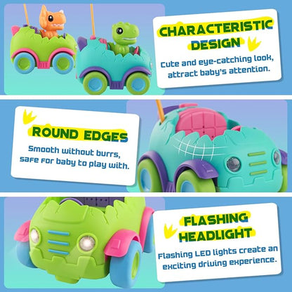 Nueplay Remote Control Car for Toddler Age 2 3 4 5, Electric RC Car Toys with Light & Music, Toddler Dinosaur Toys, Dino Figures Truck Race Car Vehicles, Birthday Gift for Boys & Girls, 2 Pack Playset