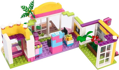BRICK STORY Girls Friends Supermarket Building Set 376 PCS, Seaside Grocery Store Flower Shop Building Kit, Beach Shopping Mall Toy Educational Building Blocks Gift for Kids Ages 6-12