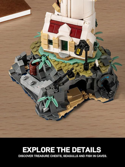 Island Lighthouse Building Block Sets with Glowing Lighting, Unique Collection and Display Model for Home,Building Block Kits Gift for Adults and Kids (1092 PCS)