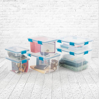 Sterilite 7.5 Qt Gasket Box, Stackable Storage Bin with Latching Lid and Tight Seal, Plastic Container to Organize Basement, Clear Base, Lid, 1-Pack