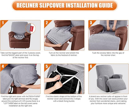 VANSOFY Recliner Chair Cover, 3-Pieces Stretch Recliner Covers for Recliner Chair Soft Reclining Chair Slipcover Furniture Protector for Dogs Cats(Light Gray)
