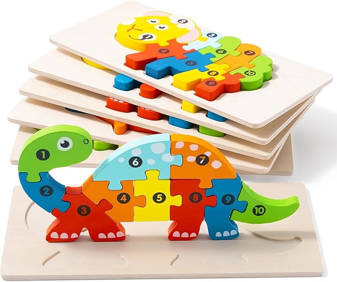 6 Pack Wooden Animal Puzzles for Toddlers Ages 3-5, Montessori Toys, Jigsaw Puzzles for Kids, Learning Toys for 3 Year Olds Preschool Fine Motor Skills - Easter Gifts
