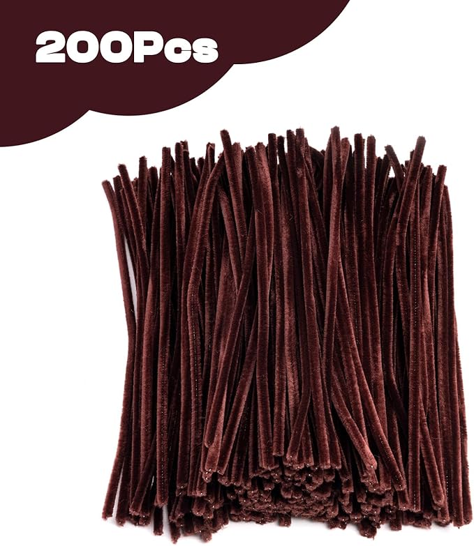Caydo 200 Pieces Brown Pipe Cleaners Craft Chenille Stems for DIY Art Creative Crafts Party Decorations (12 Inch x 6 mm)