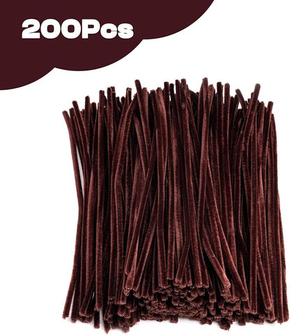 Caydo 200 Pieces Brown Pipe Cleaners Craft Chenille Stems for DIY Art Creative Crafts Party Decorations (12 Inch x 6 mm)