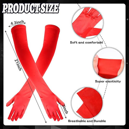 4 PCS Halloween Dalmatian Costume Accessories for Women Include Long Red Gloves Pearl Beads Necklace Bracelet and Plastic Holder 1920s Accessories for Characters Dress Up