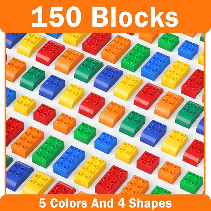 Building Blocks for Toddlers 2-5 Including a Baseplate, 150 Piece Big Building Blocks for Kids, Block and Bricks Set Educational Toys for Children Boys Girls All Ages, Compatible with All Major Brands