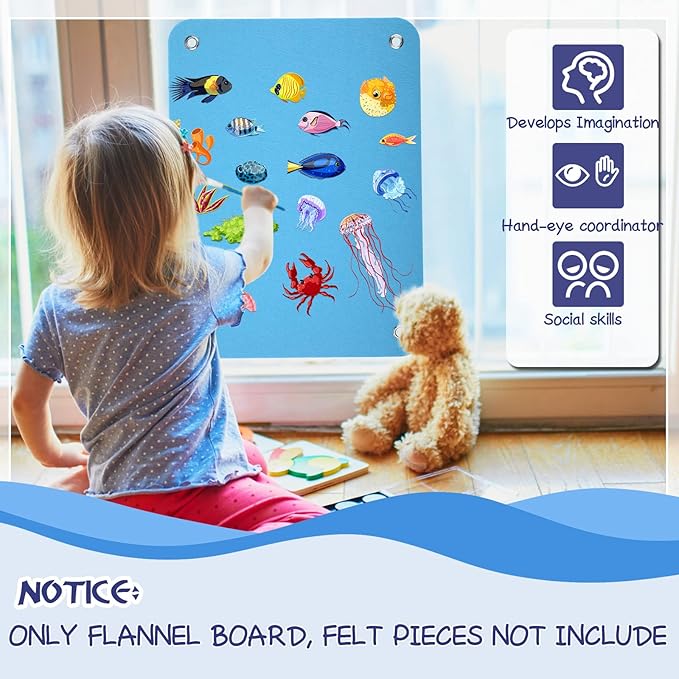 4 Pieces Felt Board for Toddlers Classroom Flannel Board Stories for Preschool Homeschooling, Kids Felt Story Activity Wall Hanging Children Birthday Gifts, 11.8 x 15.75 Inch (Blue)