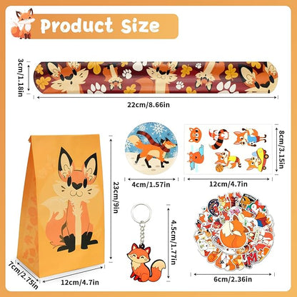 110Pcs Fox Birthday Decorations Fox Party Favors with Slap Bracelets Keychain Temporary Tattoo Stickers Badges Gift Bags for Kids Woodland Baby Shower Jungle Safari Party Supplies