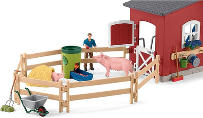 Schleich Farm World Animal Farm Playset with Figurine and Accessories - 92pc Kids Animal Farm Playset with Cow, Horse, Pig, Bull, and Accessories for Boys and Girls, Gift for Kids Age 3+, Red
