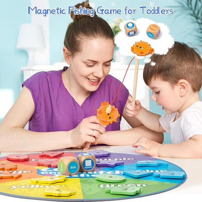 Montessori Toy for Toddlers 1-3, Fine Motor Skill Wooden Magnetic Fishing Game for Year Old Kids, Early Learning Color and Shape Sorter Toys for Ages 2-4 Girls Boys Preschool Educational Gift