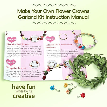 EggSun Flower Crown Making Kit for Girls Kids Gift Women Tea Party Craft Bracelet DIY Fancy Flower Crown Kit Kids Birthday Gift Floral Hair Arts & Crafts Easter Gift for Ages 5 6 7 12 Year Old Girls