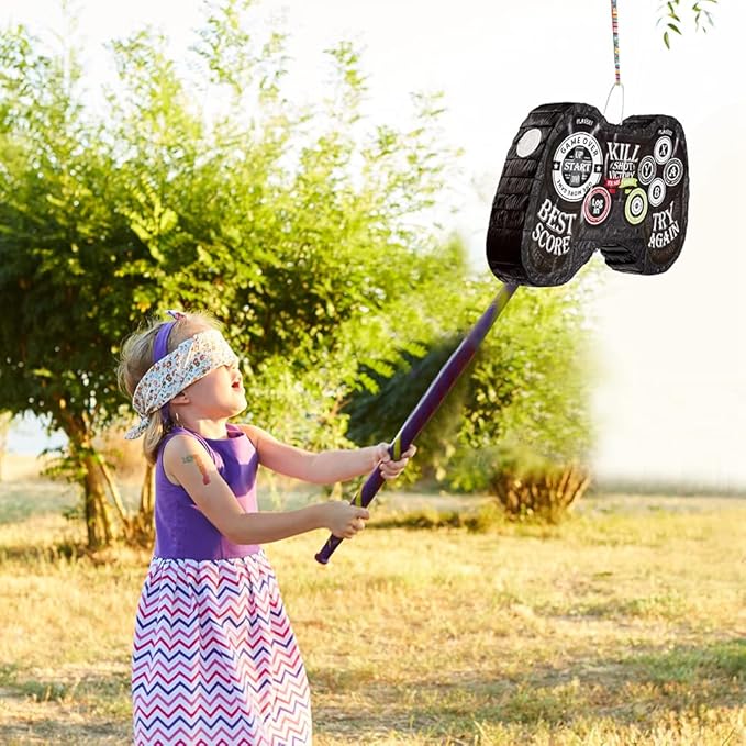 Video Game Pinata Set Video Game Party Favors Supplies for Boy Kids Gamer Party Game Controller Pinata with Straws Bracelets Stickers Keychain Confetti Tools for Party Decoration (Black)