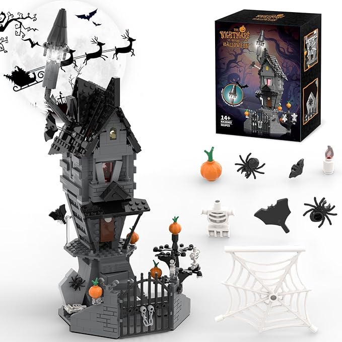 BrickTribe Haunted House Building Toys with Light, Night Before Halloween Haunted Mansion Building Set for Movie Fans and Kids, Compatible with Lego, 581 PCS