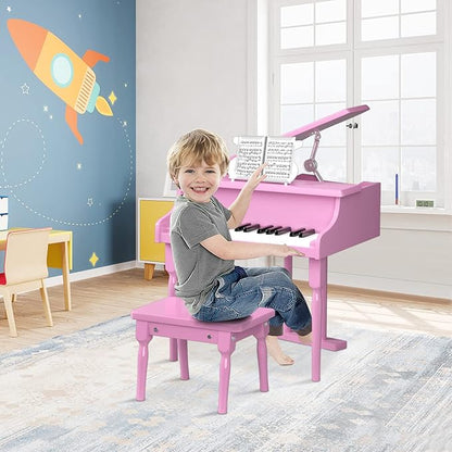30-Key Kids Piano Keyboard, Mini Grand Piano for 3 Years+, Toddler Musical Instrument with Stool & Removable Music Stand, Wooden Baby Music Toys Gifts for Beginners, Girls & Boys