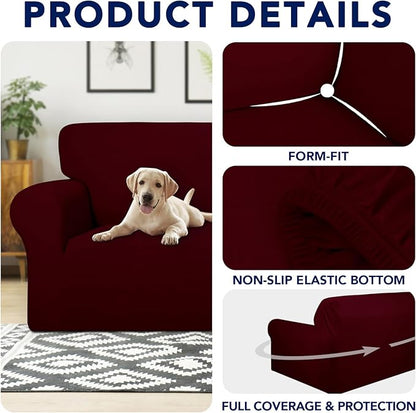 PureFit 100% Dual Waterproof Couch Cover Slipcovers for Couches and Sofas - Stretch Non Slip Fleece Sofa Covers Washable, Leakproof Furniture Protector for Kids, Pets, Dog (Oversized Sofa, Wine)