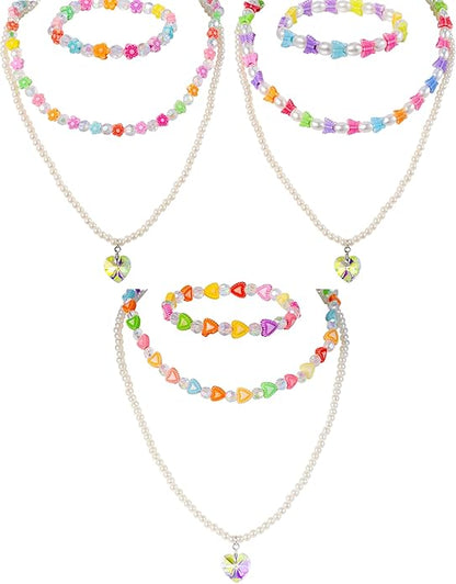 PinkSheep Toddler Jewelry Kids Jewelry Kids Necklace Choker and Bracelet 3 Pack 9pcs, Little Girls Jewelry In Box, Flower Girl Gift Kids Girls Accessories