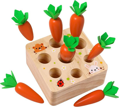 Montessori Toys for 1 Year Old, Montessori Baby Carrots Toy for 6-12 Months, Educational Wooden Carrot Harvest Game for Shape Sorting & Easter Toys, Birthday Gifts for Babies Boys Girls
