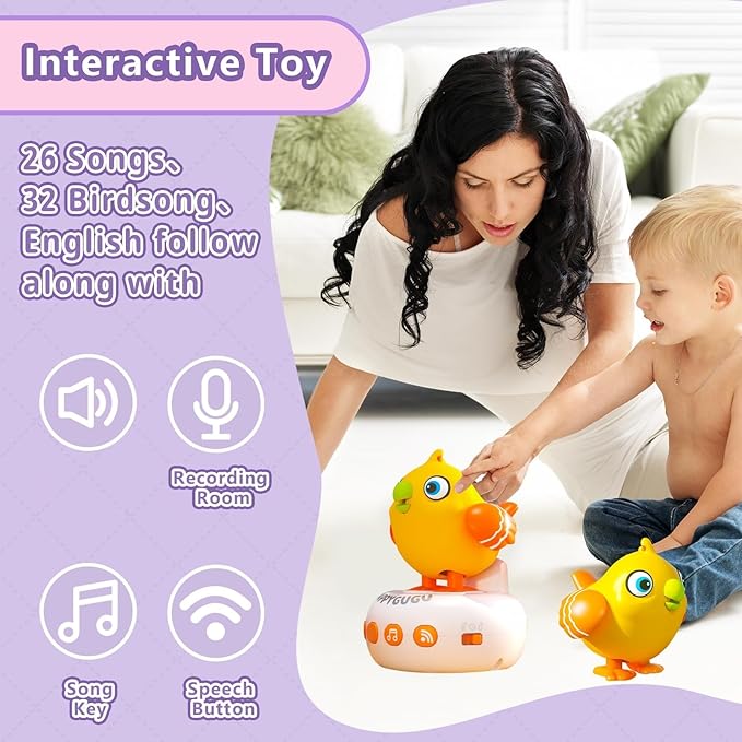 Toddler Toys 2-3, Interactive Musical Electronic Pets Talking Bird for Kids, Early Educational Learning Toys with 26 Songs & Recording, 1 2 3 4 Year Old Boy Girl Birthday, Yellow