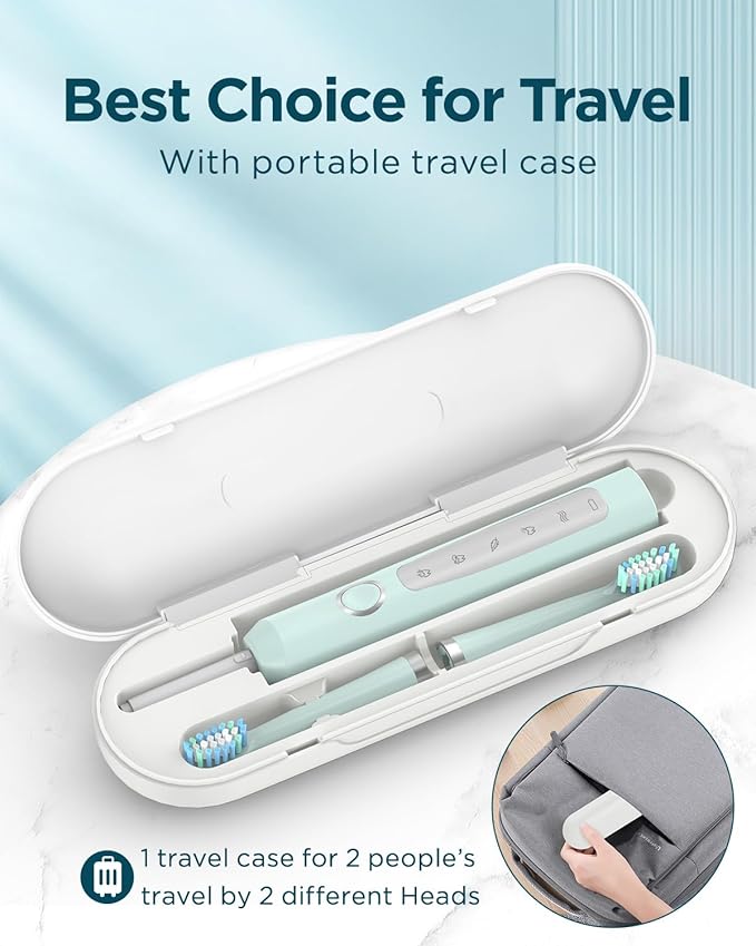 Rtauys M5 Sonic Electric Toothbrush for Adults and Kids - Rechargeable Electric Toothbrush Kids Ages 12+ and Adults with 8 Brush Heads & Travel Case, 120 Days Battery Life - Light Green