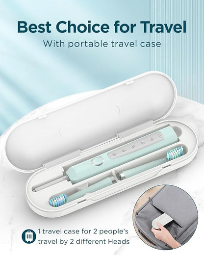 Rtauys M5 Sonic Electric Toothbrush for Adults and Kids - Rechargeable Electric Toothbrush Kids Ages 12+ and Adults with 8 Brush Heads & Travel Case, 120 Days Battery Life - Light Green