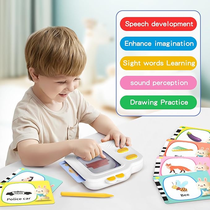 Talking Flash Cards with LCD Writing Tablet for Toddlers, Language Learning Toys with 240 Words, Learning Phrases, Objects Adjectives, Speech Therapy, Autism Sensory Toys Learning Montessori Toys