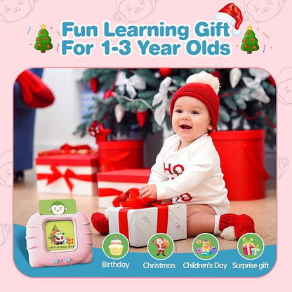 Talking Flash Cards for Toddlers 1 2 3 4 5 6 Years Old, Pocket Speech for Toddlers, Clear Voice & Thick Preschool Flash Cards Kids Gifts, Autism Toys, Speech Therapy Toys(296 Words Pink)