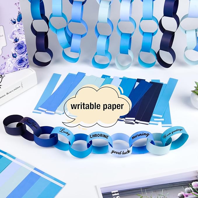 CHRORINE 600Pcs Colorful Paper Chains Strips for Birthday Party Decorations DIY Crafts Supplies (Blue, 1 x 7.08 inches)