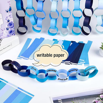 CHRORINE 600Pcs Colorful Paper Chains Strips for Birthday Party Decorations DIY Crafts Supplies (Blue, 1 x 7.08 inches)