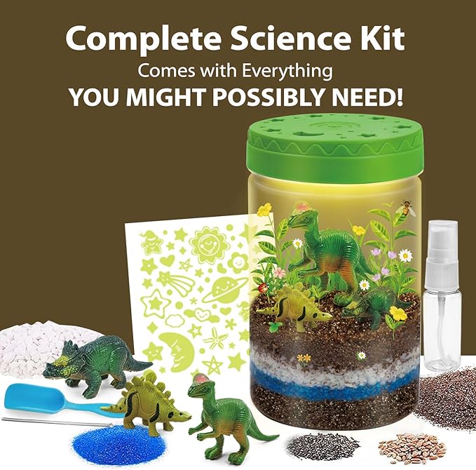 Light-Up Dinosaurs Terrarium Kit for Kids, Glow in Dark Dinosaur Toys for Boys Educational, Science Kit for Kids Ages 4 5 6 7 8-12 Year Old, Dinosaur Toys for Kids, Kids Science