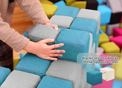 Magnetic Soft Building Blocks for Kids, Magnetic Blocks, Big Blocks, Educational Toys, Incredibly Fun Building Block for Children (Blue+Gray)