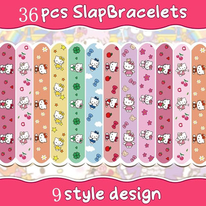 Kitty Party Supplies, Kitty Slap Bracelets, 86PCS Party Favors Contains 36 Slap Bracelets and 50 Stickers, Great Birthday Gift for Boys Girls, Kawaii Goodie Bag Stuffers