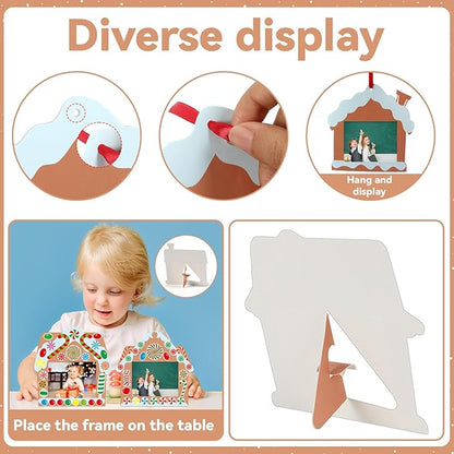 Qyeahkj 36 Packs Christmas Picture Frame Craft Kits for Kids, DIY Christmas Candy with Gingerbread House Peppermint Crafts for Holiday Xmas Photo Frames Art Favor Home Classroom Game Activities