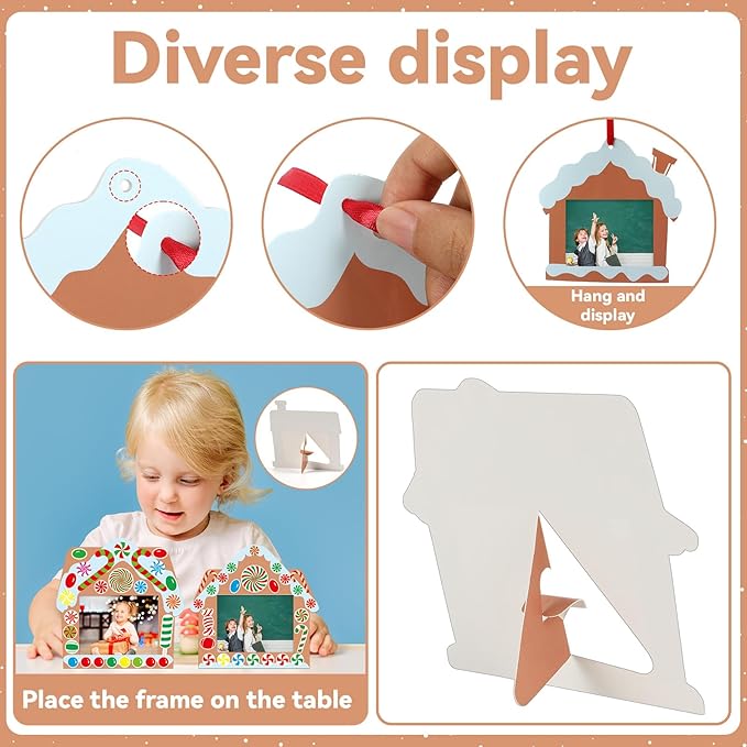 Qyeahkj 36 Packs Christmas Picture Frame Craft Kits for Kids, DIY Christmas Candy with Gingerbread House Peppermint Crafts for Holiday Xmas Photo Frames Art Favor Home Classroom Game Activities