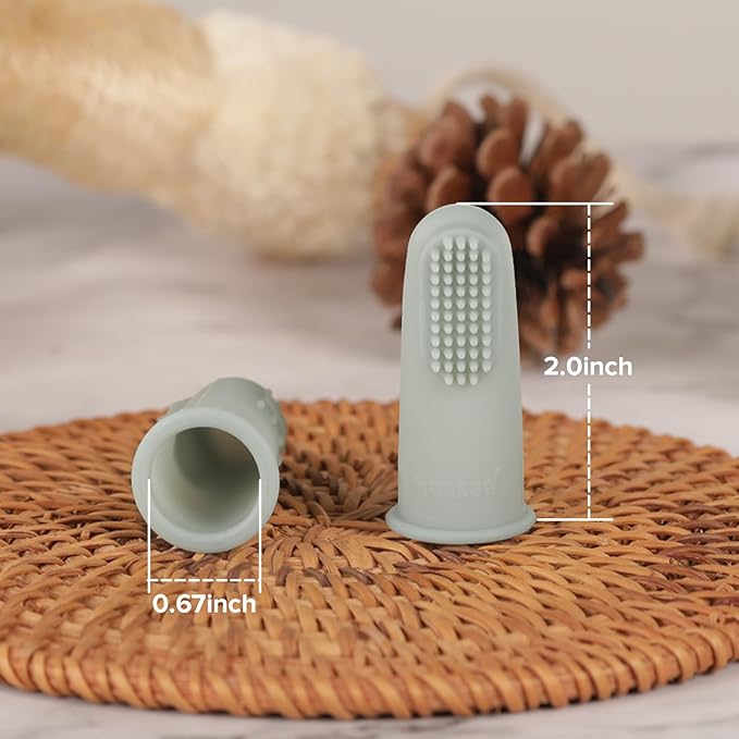 haakaa Baby Toothbrush, Soft Food Grade Silicone Baby Teether Finger Tooth Brush for Toddler, Baby First Toothbrush Infant Teething Toys Training Toothbrush, 0 Months+,2 Pack, Pea Green