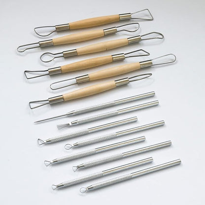14PCS Ceramic Pottery Clay Ribbon Sculpting Tool Kit with Feather Wire Texture and Needle Detail Tools for Carving,Modeling,by Augernis