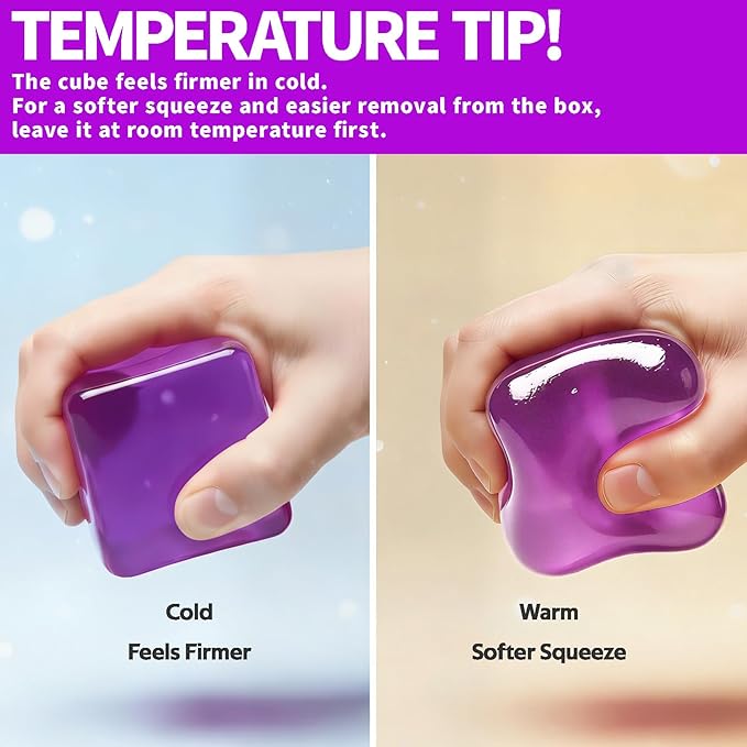 Premium MEGA Cube – Extra Large Ultra-Firm Gel Squishy Fidget Toy | Stress Balls for Adults with Non-Sticky, Odor-Free Shell & Reinforced Dual Leak-Proof Seals for Heavy-Duty Use | Purple