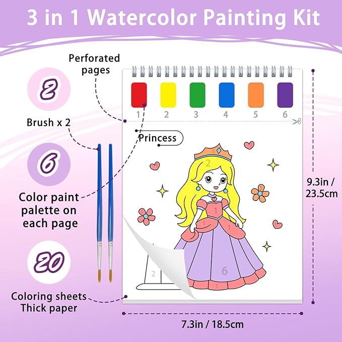 SOCOLER Paint with Water Coloring Books for Kids, Princess Theme Watercolor Painting Papers for Kids Painting Activity Kit Art Craft Birthday Gift for Toddlers