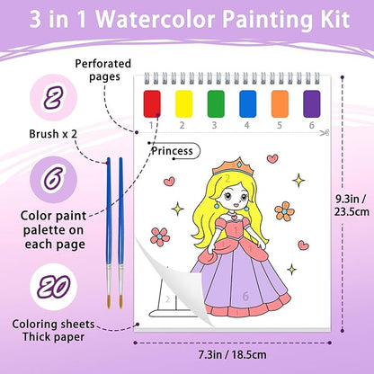 SOCOLER Paint with Water Coloring Books for Kids, Princess Theme Watercolor Painting Papers for Kids Painting Activity Kit Art Craft Birthday Gift for Toddlers