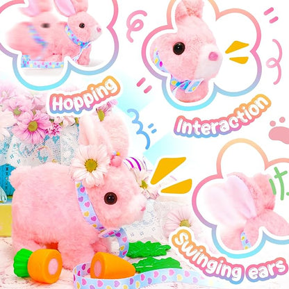 Tagitary Easter Plush Bunny Toys for Kids - Interactive Electronic Rabbit with Sounds, Wiggling Ears, Hopping Motion, Leash - Perfect for Easter, Christmas, or Birthday Gifts