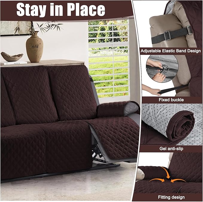 Waterproof Recliner Sofa Cover for 3 Cushion Couch,Nonslip Recliner Sofa Slipcover with Elastic Band,Furniture Protector Sofa Cover for Living Room,Bedroom(3 Cushion Sofa,Dark Coffee)