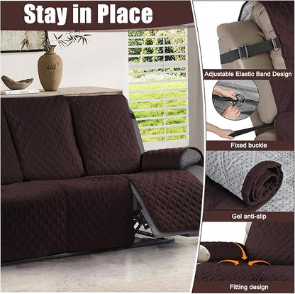 Waterproof Recliner Sofa Cover for 3 Cushion Couch,Nonslip Recliner Sofa Slipcover with Elastic Band,Furniture Protector Sofa Cover for Living Room,Bedroom(3 Cushion Sofa,Dark Coffee)