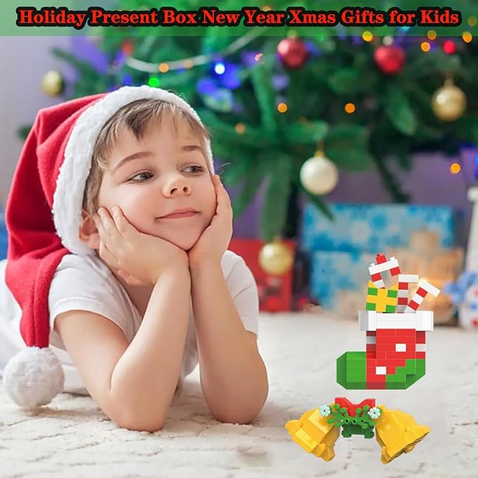 Christmas Bells and Boot Building Blocks Set Compatible with Lego Advent Calendar 2024 Stacking New Toys Holiday Present Box New Year Xmas Gifts for Kids for Boys & Girls and Adults