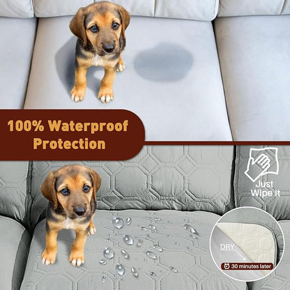 XINEAGE 100% Waterproof Recliner Chair Cover, Non Slip Covers for Recliner Chair with Pocket, Washable Dog Recliner Couch Cover with Elastic Straps (Light Gray, 28")