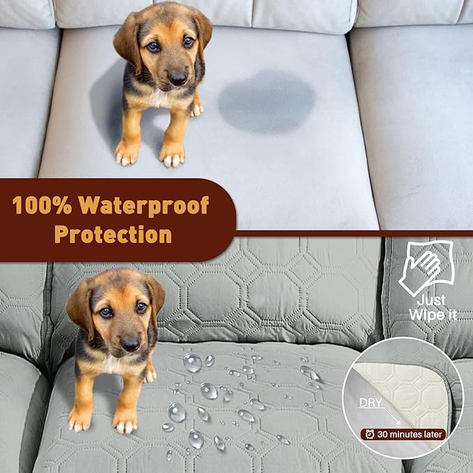 XINEAGE 100% Waterproof Recliner Chair Cover, Non Slip Covers for Recliner Chair with Pocket, Washable Dog Recliner Couch Cover with Elastic Straps (Light Gray, 23.6")